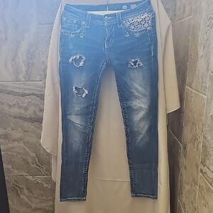 Miss Me Blue Skinny Jeans with Distressed Design